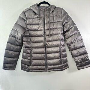 Andrew Marc Women's Packable Hooded Down Jacket Gray Sz M Lightweight